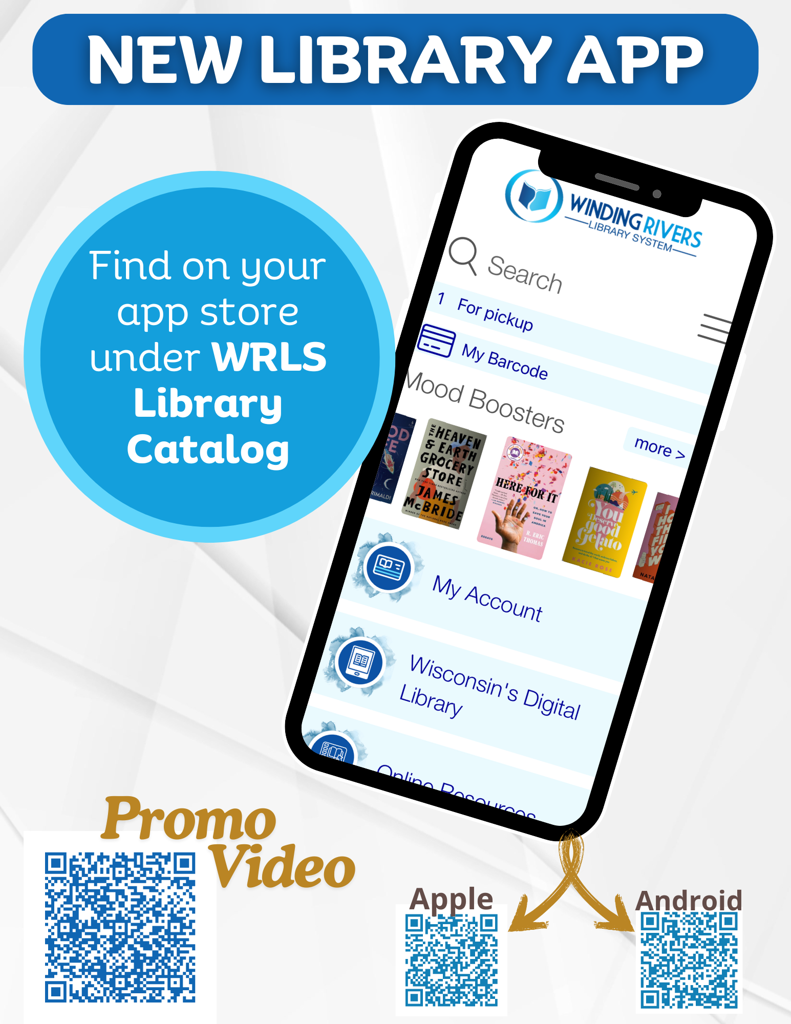 smart phone displays image of WRLS Library App