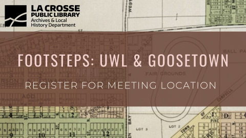 Footsteps graphic of Goosetown reading "Register for meeting location"