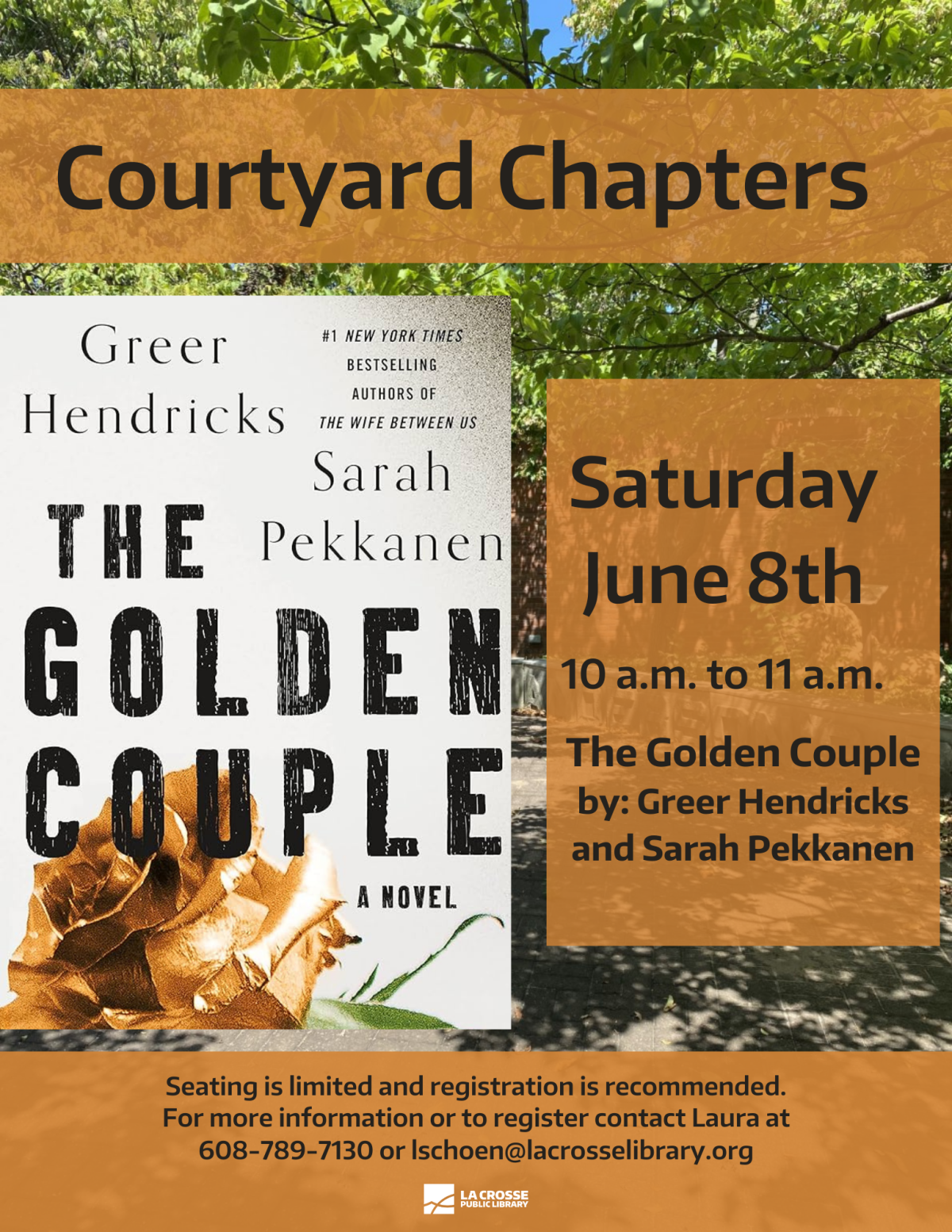 The Golden Couple book discussion Saturday, June 8th 10:00am courtyard