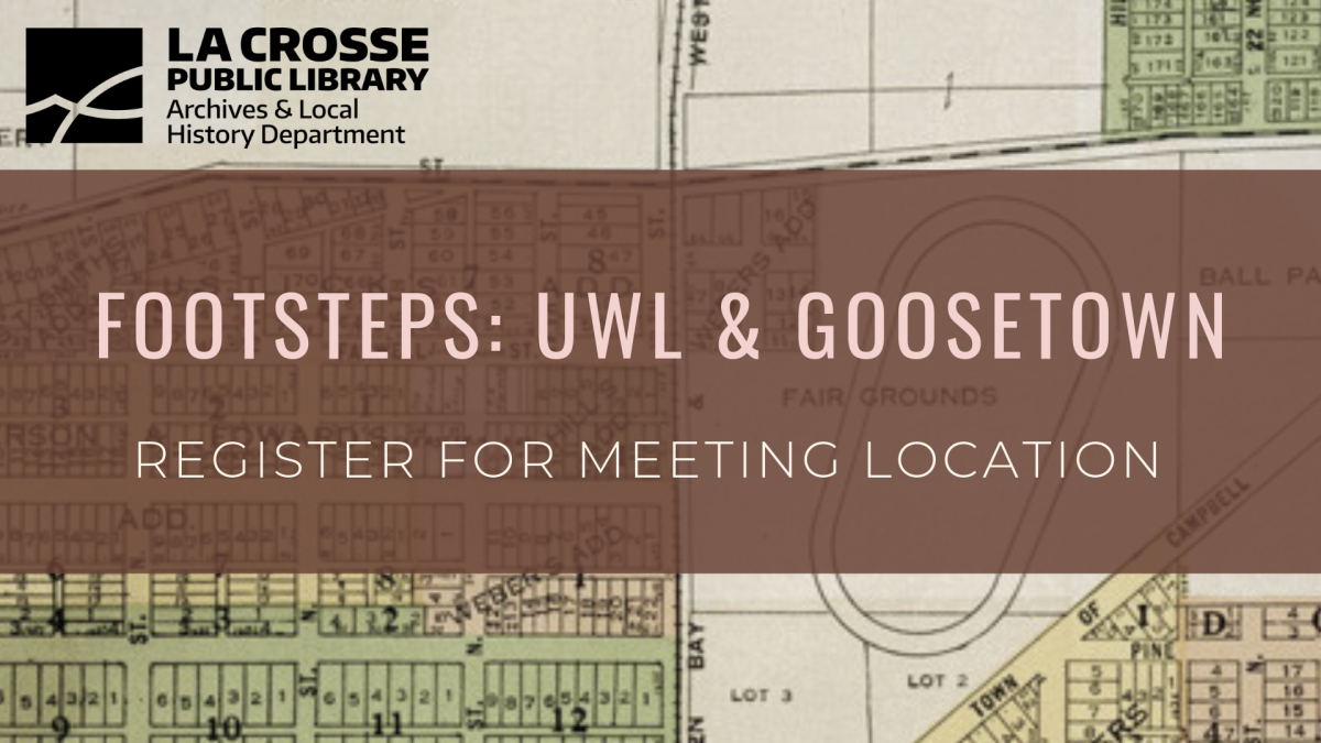 Footsteps graphic of Goosetown reading "Register for meeting location"